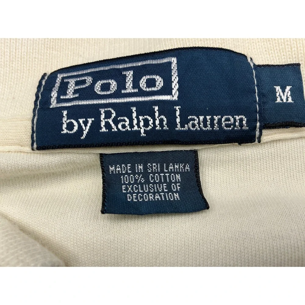 Polo Ralph Lauren Polo Shirt Cream Short Sleeve Cotton Mens Medium Classic Logo
